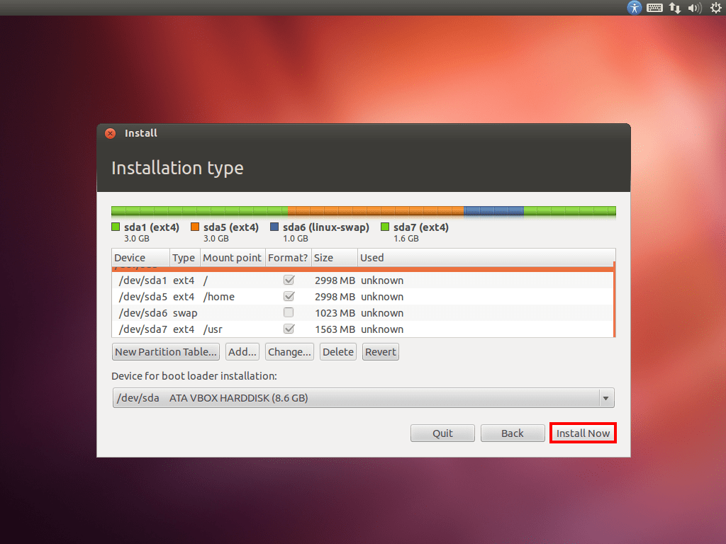 Install Now after Partitioning