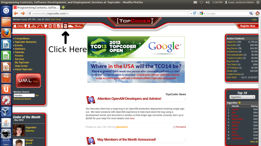 Download and Install TopCoder applet.